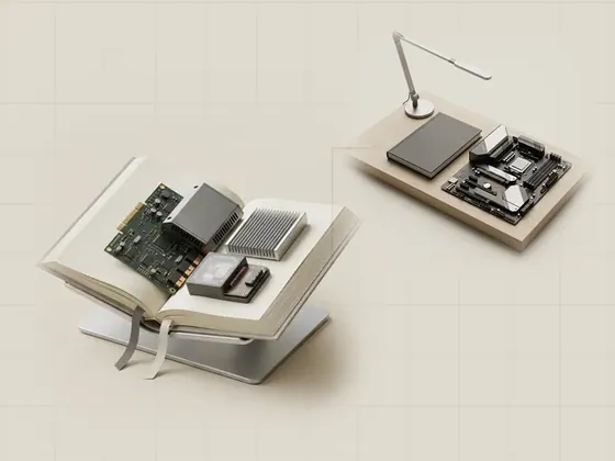 Thumbnail for Terms of Use: an open hardback on a slim aluminium reading stand, set beside a quiet reading desk in pale oak (About this independent reading library)