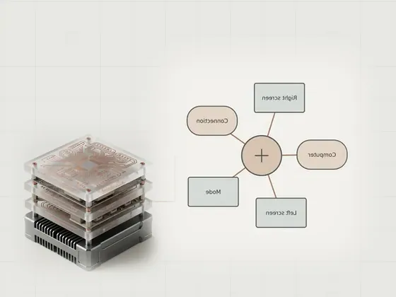 Thumbnail for Identifying connected screens: a neutral technical concept diagram illustrating identifying connected screens, set beside a stack of three frosted acrylic plates (Longer reads about hardware and software)