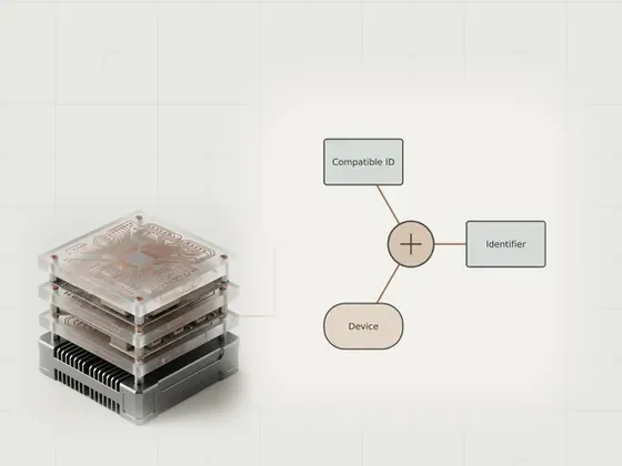 Thumbnail for Reading hardware identifiers safely: a neutral technical concept diagram illustrating reading hardware identifiers, set beside a stack of three frosted acrylic plates (Longer reads about hardware and software)
