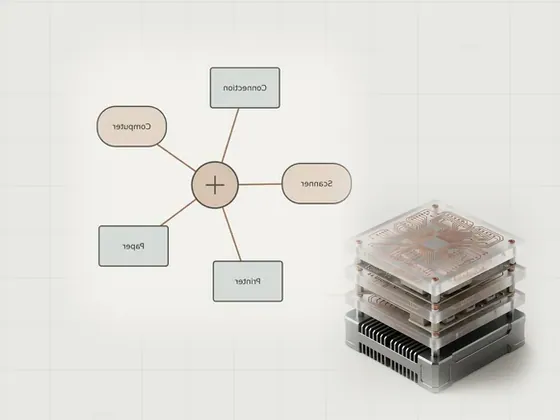 Thumbnail for Understanding all-in-one devices: a neutral technical concept diagram illustrating understanding all-in-one devices, set beside a stack of three frosted acrylic plates (Longer reads about hardware and software)
