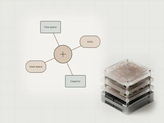 Thumbnail for Understanding drive capacity readings: a neutral technical concept diagram illustrating understanding drive capacity, set beside a stack of three frosted acrylic plates (Longer reads about hardware and software)