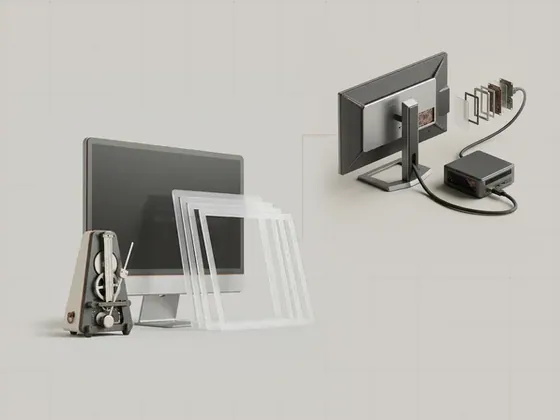 Thumbnail for Refresh rate and frame delivery: a monitor with a fan of thin translucent frames, set beside a monitor and a small form factor (Display signals and monitor information)