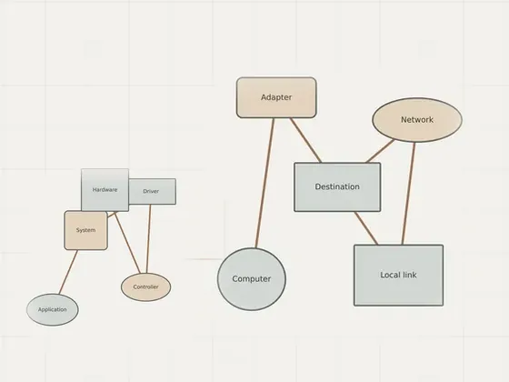 Thumbnail for Network & Wi-Fi driver guide: an unbranded relationship diagram explaining network & wi-fi driver, set beside an unbranded relationship diagram explaining driver types (Driver types)
