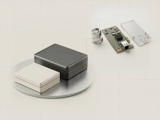 Thumbnail for Rolling back a driver: two sealed matte package boxes on a rotating aluminium, set beside a precision inspection set on a matte (Guides to built-in Windows tools)
