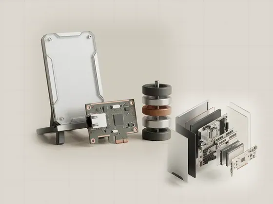 Thumbnail for Checking a driver's version: a frosted acrylic properties panel standing on a desk, set beside an exploded isometric view of a generic (A clearer view of your computer)