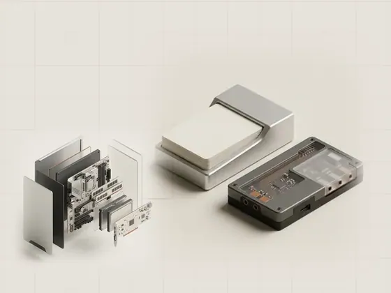 Thumbnail for Reading a driver's date: a minimal aluminium desk calendar block with blank flip, set beside an exploded isometric view of a generic (A clearer view of your computer)