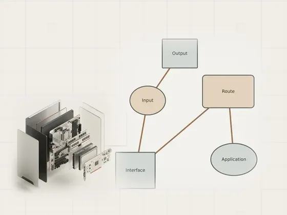 Thumbnail for Planning a careful driver reinstallation: an unbranded relationship diagram explaining planning a careful driver, set beside an exploded isometric view of a generic (A clearer view of your computer)