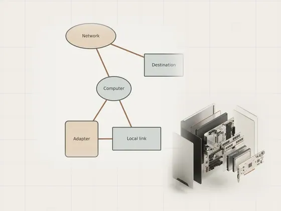 Thumbnail for Finding driver updates in system settings: an unbranded relationship diagram explaining finding driver updates in, set beside an exploded isometric view of a generic (A clearer view of your computer)