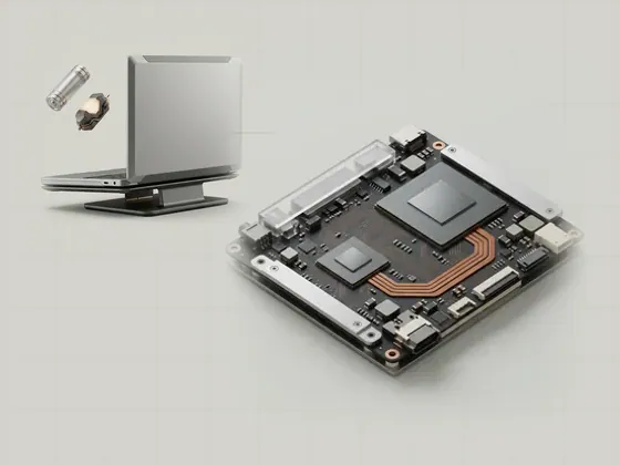Thumbnail for Hybrid graphics in portable systems: two graphics chips of different sizes on a laptop, set beside a closed aluminium laptop on a slim (Power, sleep and docking)
