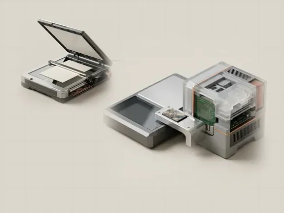 Thumbnail for Windows Image Acquisition: a flatbed scanner linked by a short machined aluminium, set beside a flatbed scanner with lid raised, a (Scanning interfaces and image capture)