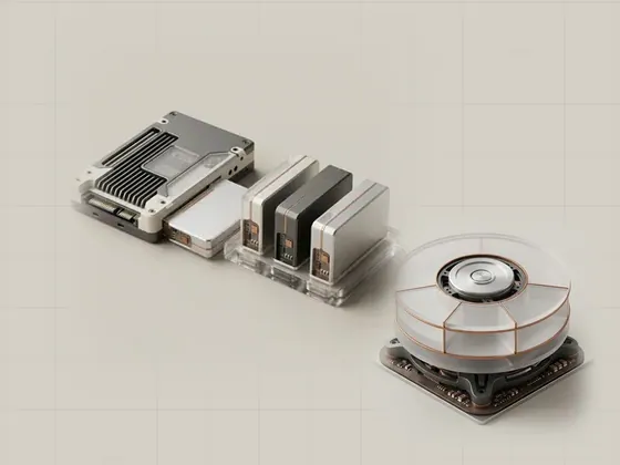 Thumbnail for Write caching and persistence: a small acrylic tray holding machined blocks queued before, set beside a hard drive platter rendered as stacked (Disks, volumes and file systems)