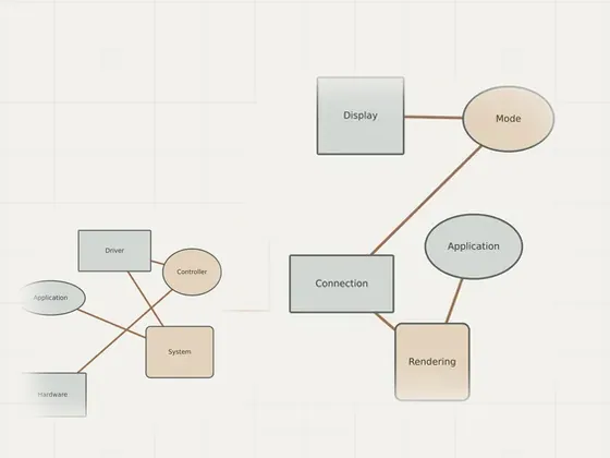 Thumbnail for Checking flicker and unexpected display modes: an unbranded relationship diagram explaining checking flicker and unexpected, set beside an unbranded relationship diagram explaining troubleshooting (Troubleshooting)