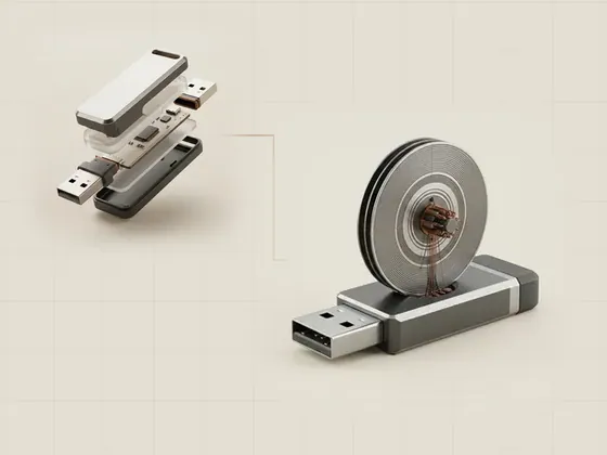 Thumbnail for USB descriptors and capability reporting: a USB flash drive with a short stack of, set beside an exploded view of a USB peripheral (How USB describes a peripheral)