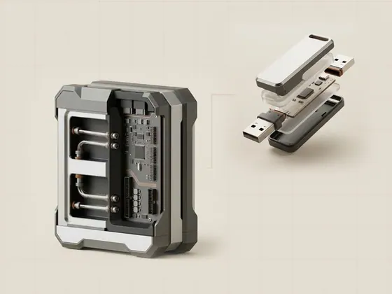 Thumbnail for USB interfaces and endpoints: a cutaway USB device with two internal compartments, each, set beside an exploded view of a USB peripheral (How USB describes a peripheral)